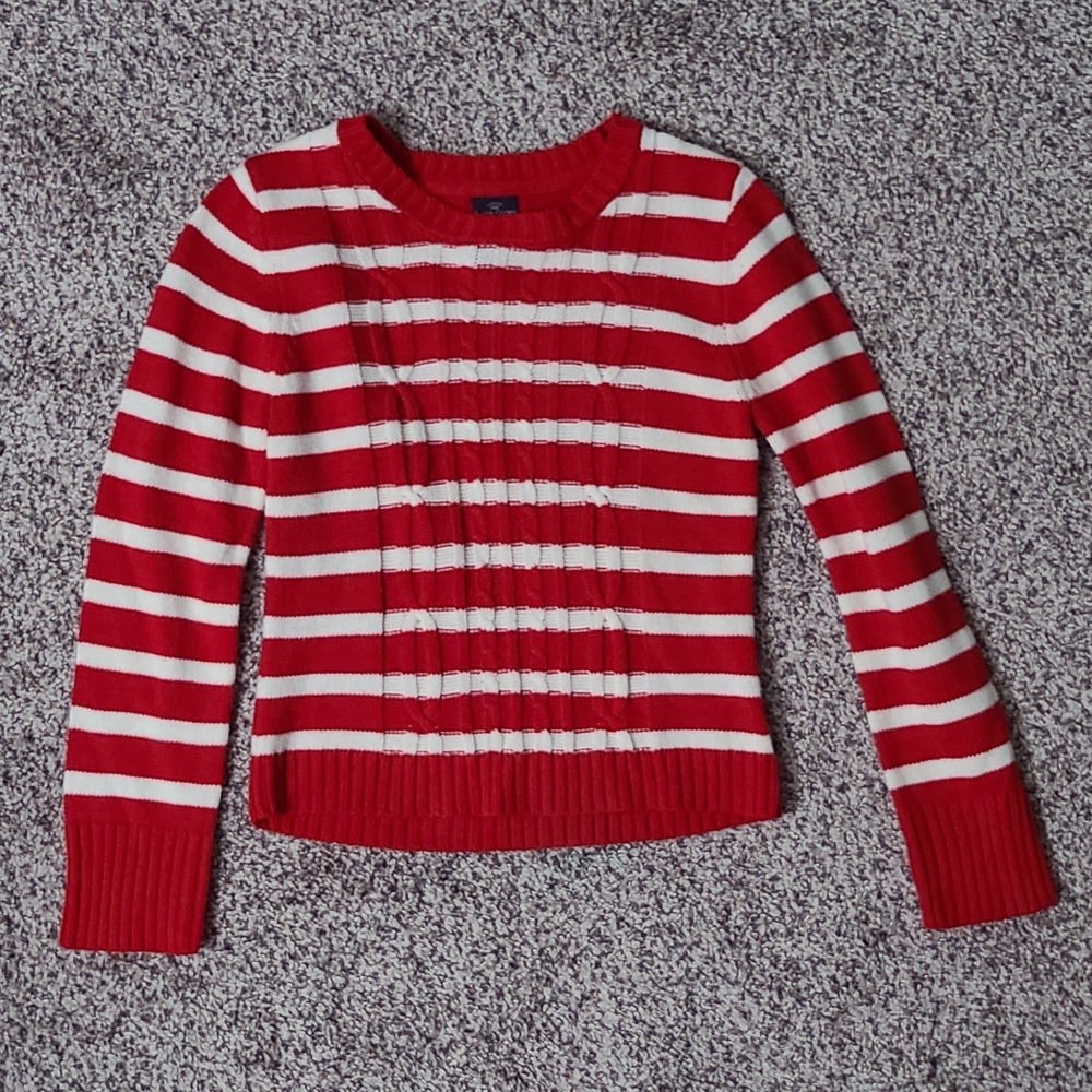Red and White Striped Knit Sweater